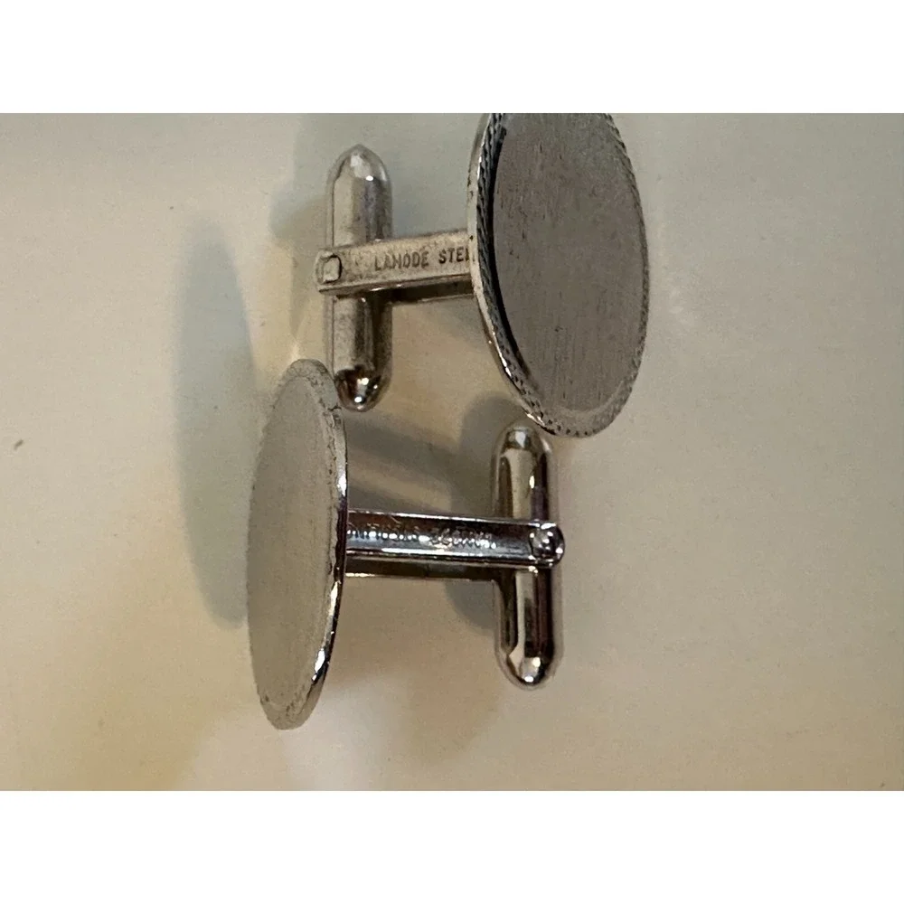 Lamode Sterling Silver Cufflinks Round Etched Edges Signed Circles 925‎